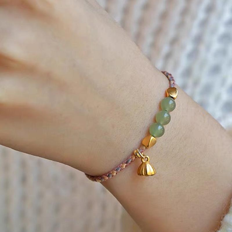 Buddha Stones手作り和田翡翠蓮のチャーム幸運編みブレスレット