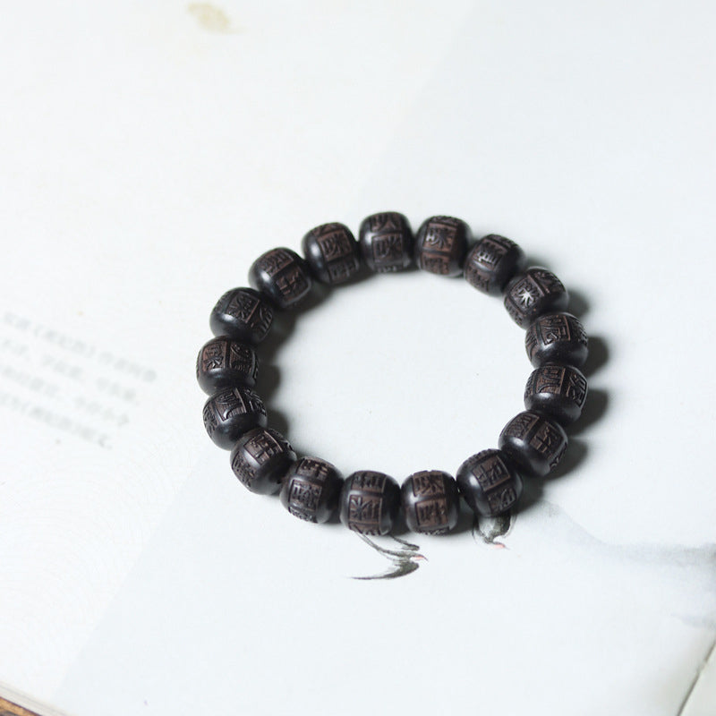 Buddha Stonesチベット黒檀オーム・マニ・パドメ・フム彫刻 バランスブレスレット