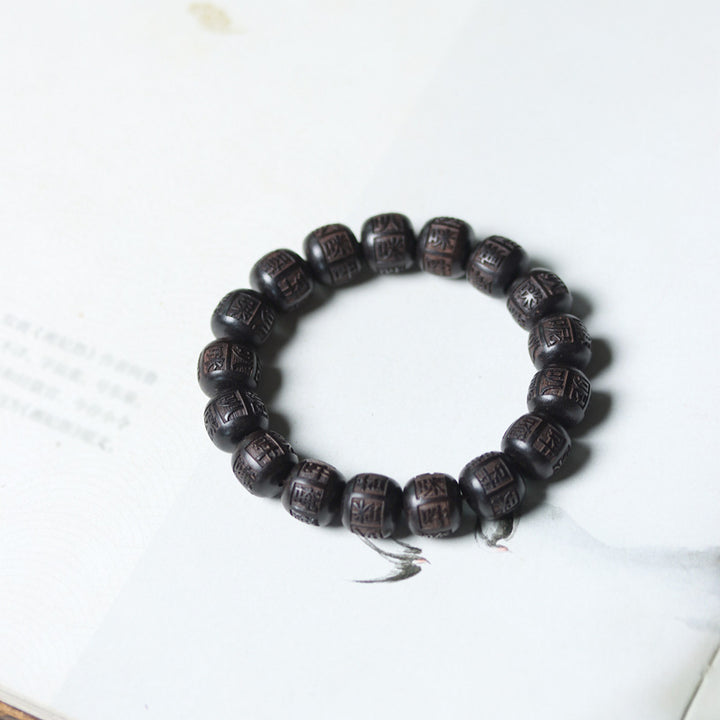 Buddha Stonesチベット黒檀オーム・マニ・パドメ・フム彫刻 バランスブレスレット