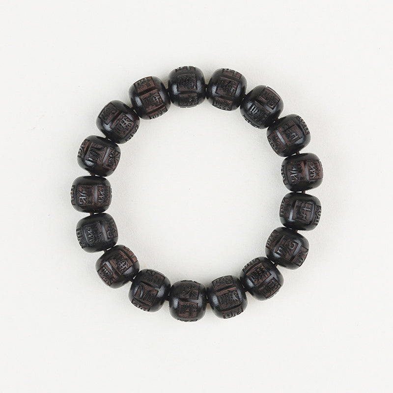 Buddha Stonesチベット黒檀オーム・マニ・パドメ・フム彫刻 バランスブレスレット