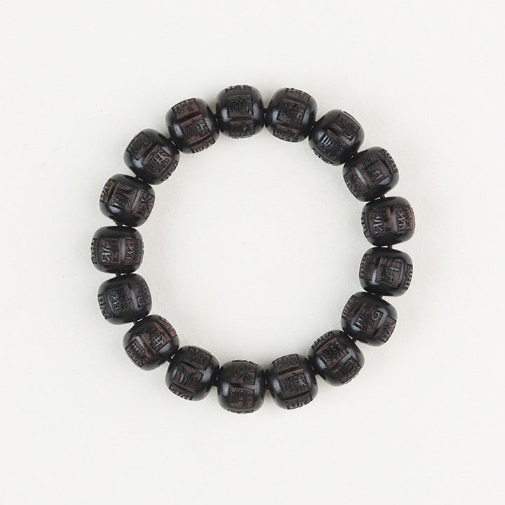 Buddha Stonesチベット黒檀オーム・マニ・パドメ・フム彫刻 バランスブレスレット