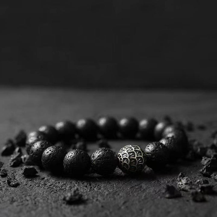 Buddha Stones溶岩石 魚の鱗 ビーズ ヒーリングブレスレット