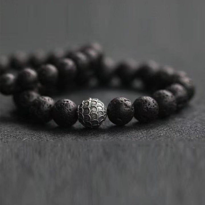 Buddha Stones溶岩石 魚の鱗 ビーズ ヒーリングブレスレット