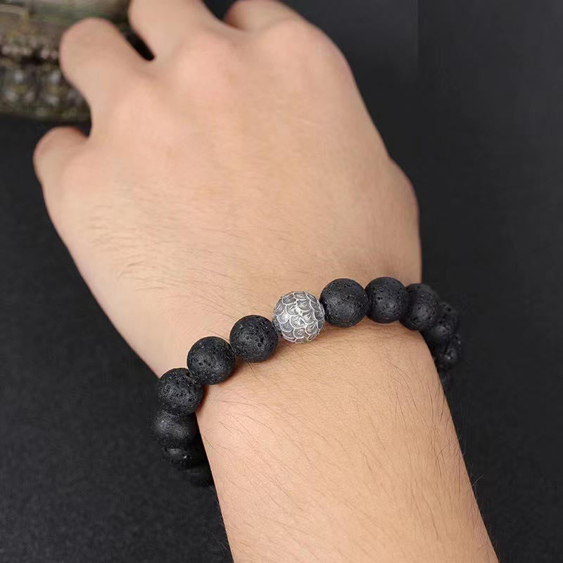 Buddha Stones溶岩石 魚の鱗 ビーズ ヒーリングブレスレット