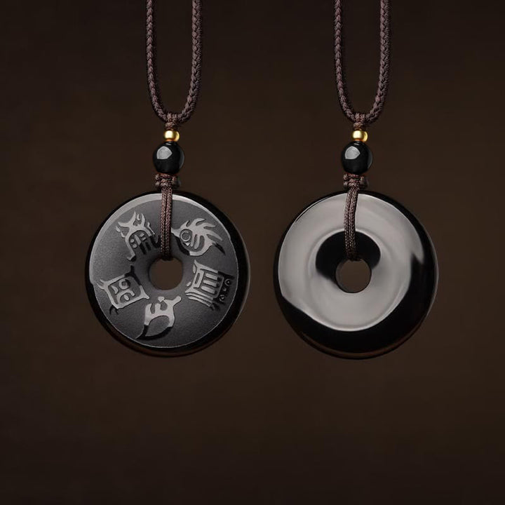 Buddha Stones黒曜石 道教 五大聖山 彫刻 強さ 平和 バックル ネックレス ペンダント キーチェーン 携帯電話 吊り下げ 装飾