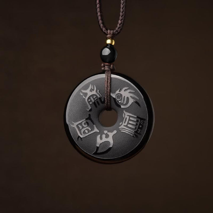 Buddha Stones黒曜石 道教 五大聖山 彫刻 強さ 平和 バックル ネックレス ペンダント キーチェーン 携帯電話 吊り下げ 装飾