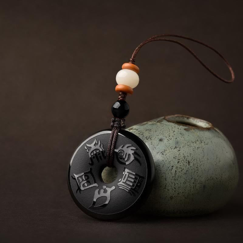 Buddha Stones黒曜石 道教 五大聖山 彫刻 強さ 平和 バックル ネックレス ペンダント キーチェーン 携帯電話 吊り下げ 装飾