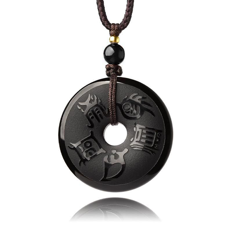 Buddha Stones黒曜石 道教 五大聖山 彫刻 強さ 平和 バックル ネックレス ペンダント キーチェーン 携帯電話 吊り下げ 装飾