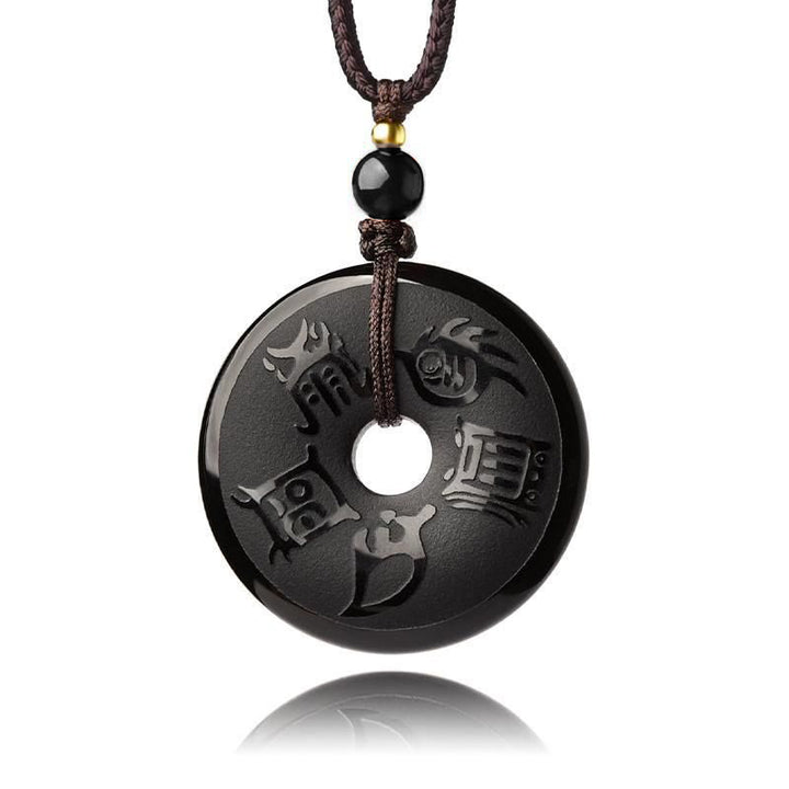 Buddha Stones黒曜石 道教 五大聖山 彫刻 強さ 平和 バックル ネックレス ペンダント キーチェーン 携帯電話 吊り下げ 装飾