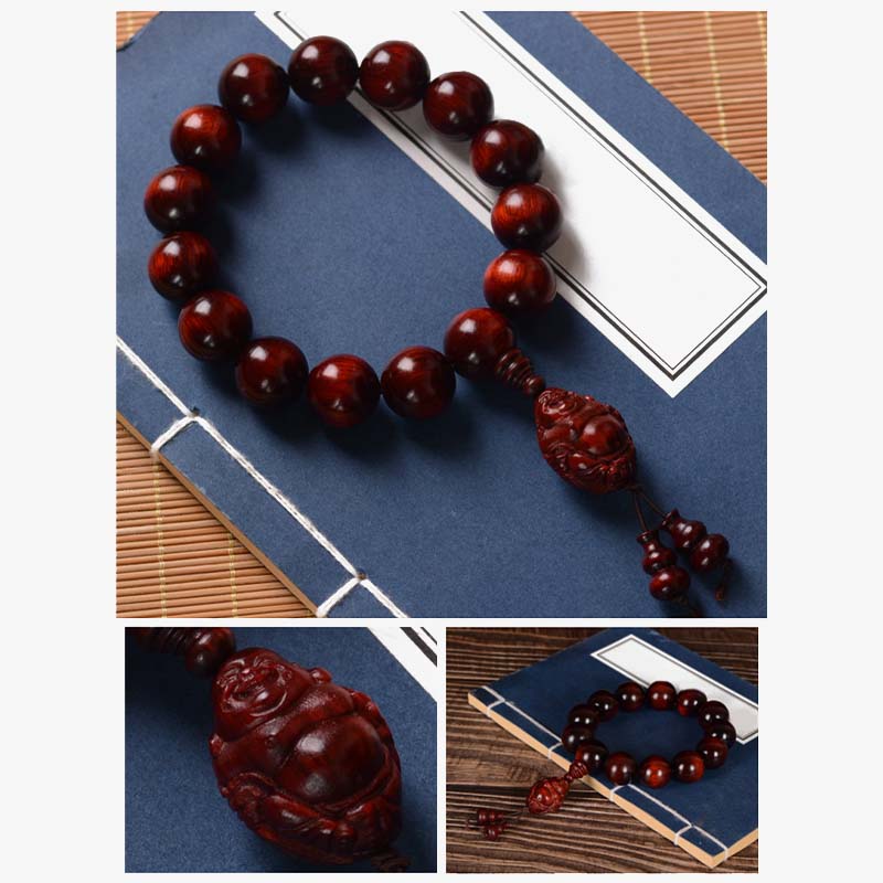 Buddha Stones小葉紅檀 笑い仏 富の神 守護ブレスレット