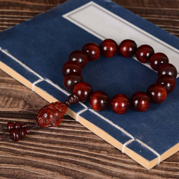 Buddha Stones小葉紅檀 笑い仏 富の神 守護ブレスレット