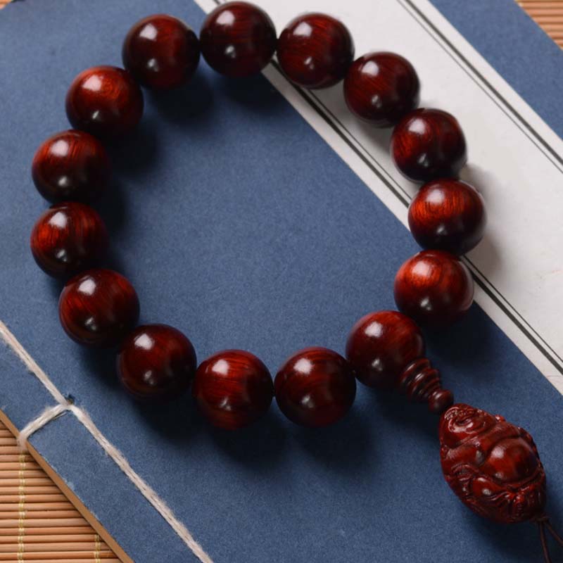Buddha Stones小葉紅檀 笑い仏 富の神 守護ブレスレット