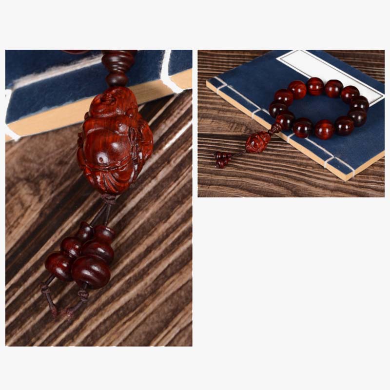 Buddha Stones小葉紅檀 笑い仏 富の神 守護ブレスレット