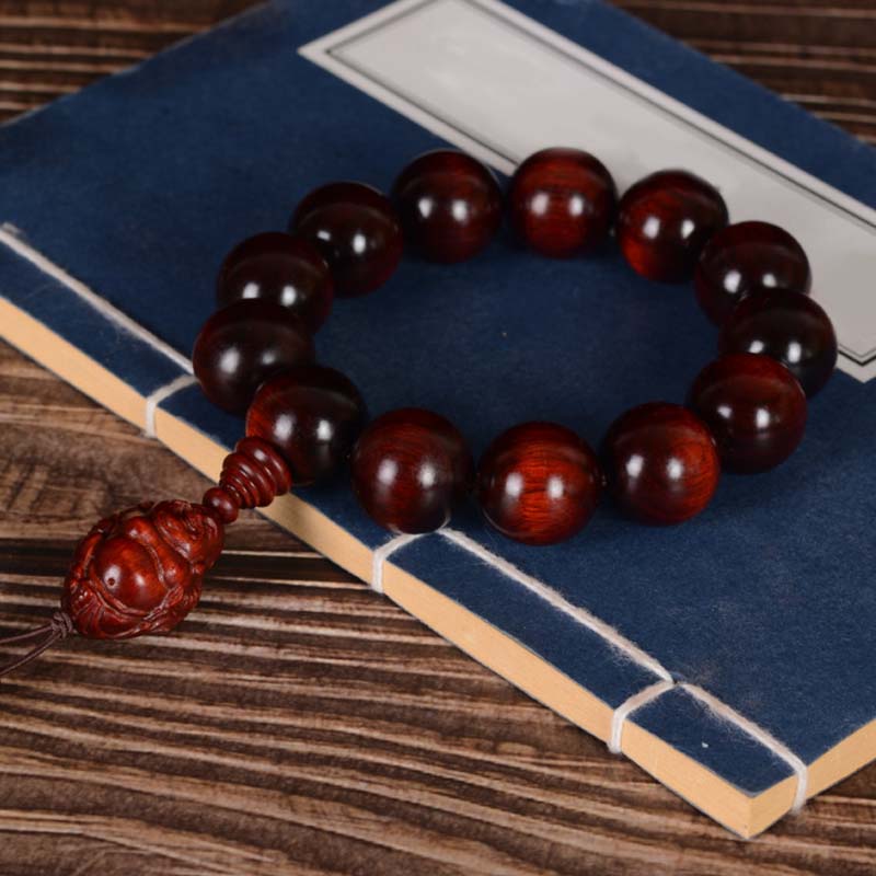 Buddha Stones小葉紅檀 笑い仏 富の神 守護ブレスレット