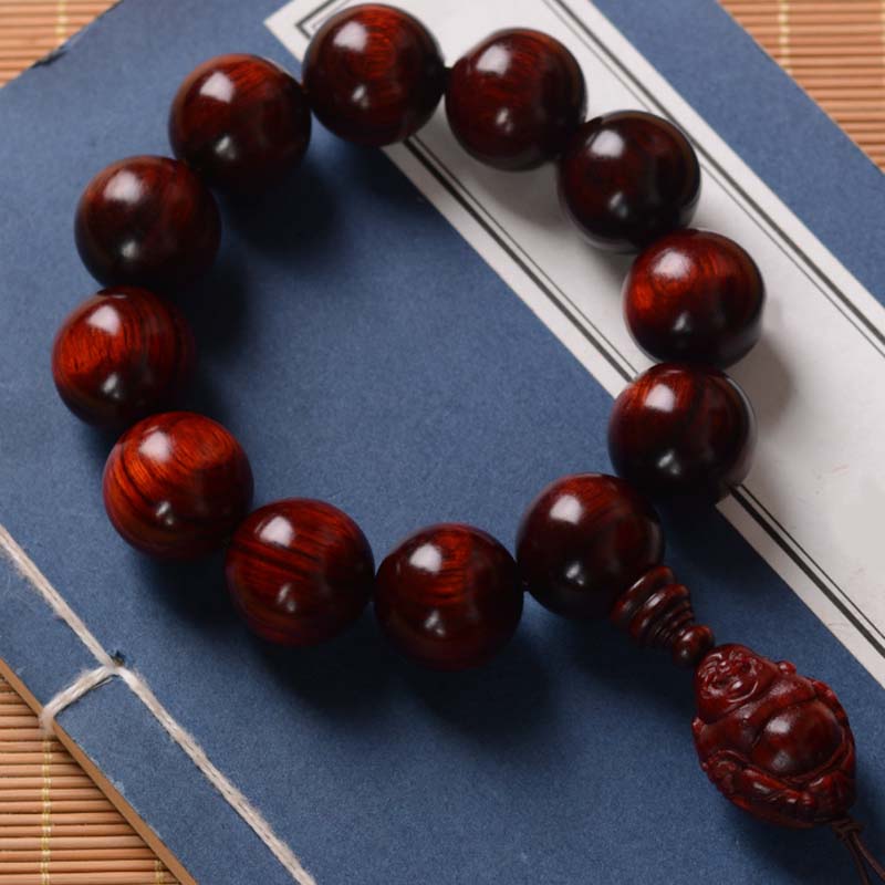 Buddha Stones小葉紅檀 笑い仏 富の神 守護ブレスレット