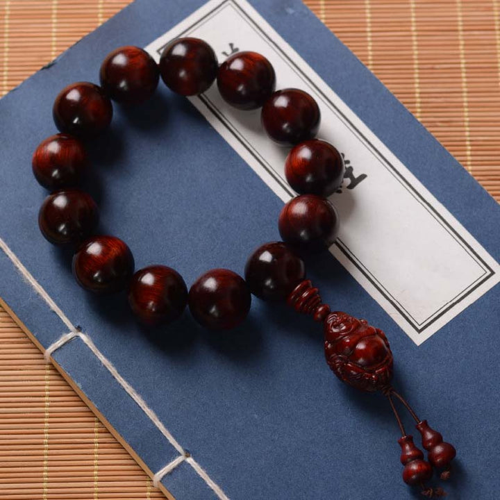 Buddha Stones小葉紅檀 笑い仏 富の神 守護ブレスレット