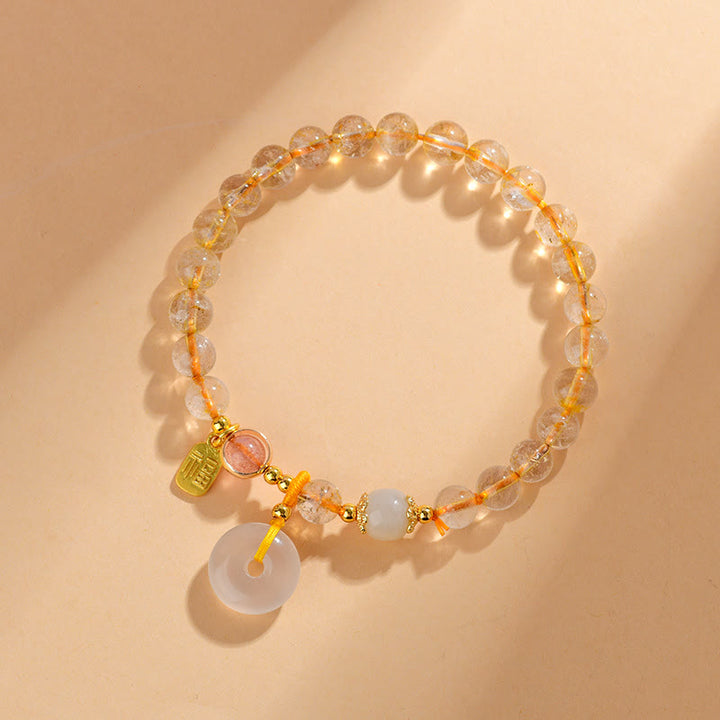 Buddha Stones天然ゴールデンルチルクォーツ福文字平和バックルチャーム富ブレスレット