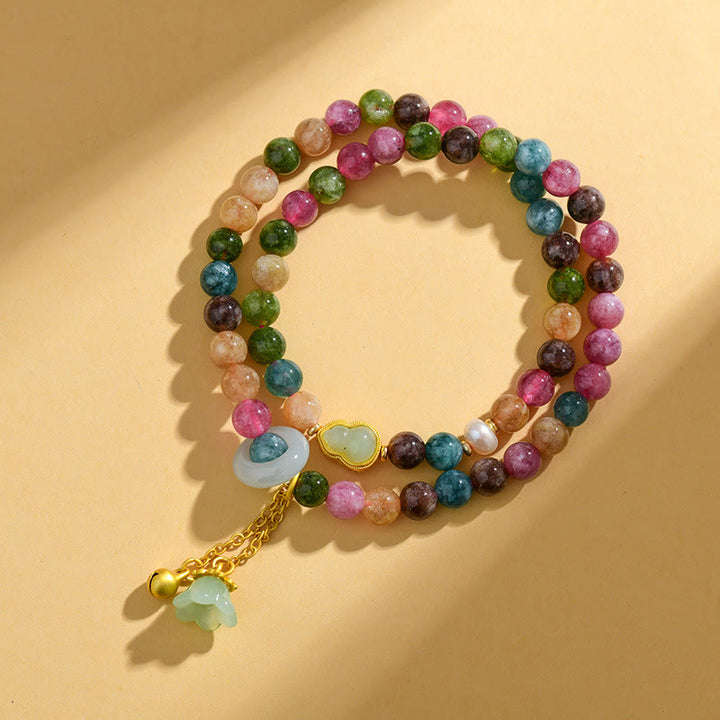 Buddha Stonesマルチカラートルマリン ひょうたん ウィズダム ダブルラップ スズラン チャームブレスレット