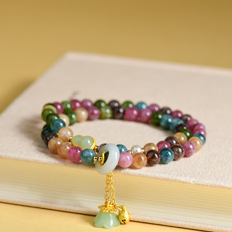 Buddha Stonesマルチカラートルマリン ひょうたん ウィズダム ダブルラップ スズラン チャームブレスレット