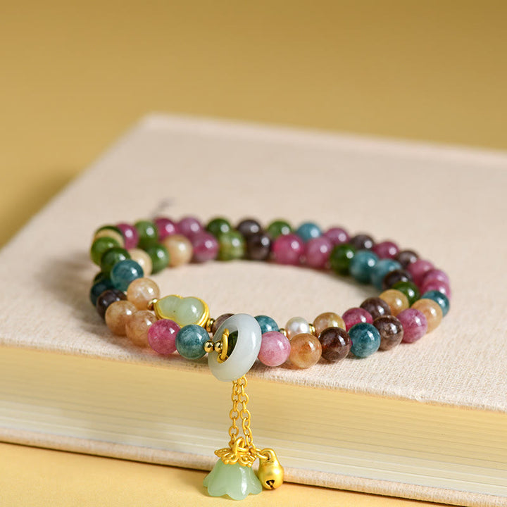 Buddha Stonesマルチカラートルマリン ひょうたん ウィズダム ダブルラップ スズラン チャームブレスレット