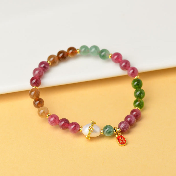 Buddha Stones天然多色トルマリンパール 縁起の良いキャラクターチャーム 知恵のブレスレット