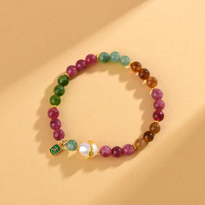 Buddha Stones天然多色トルマリンパール 縁起の良いキャラクターチャーム 知恵のブレスレット