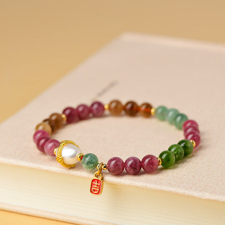 Buddha Stones天然多色トルマリンパール 縁起の良いキャラクターチャーム 知恵のブレスレット