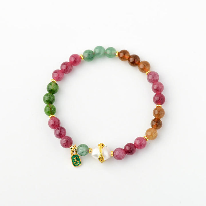 Buddha Stones天然多色トルマリンパール 縁起の良いキャラクターチャーム 知恵のブレスレット