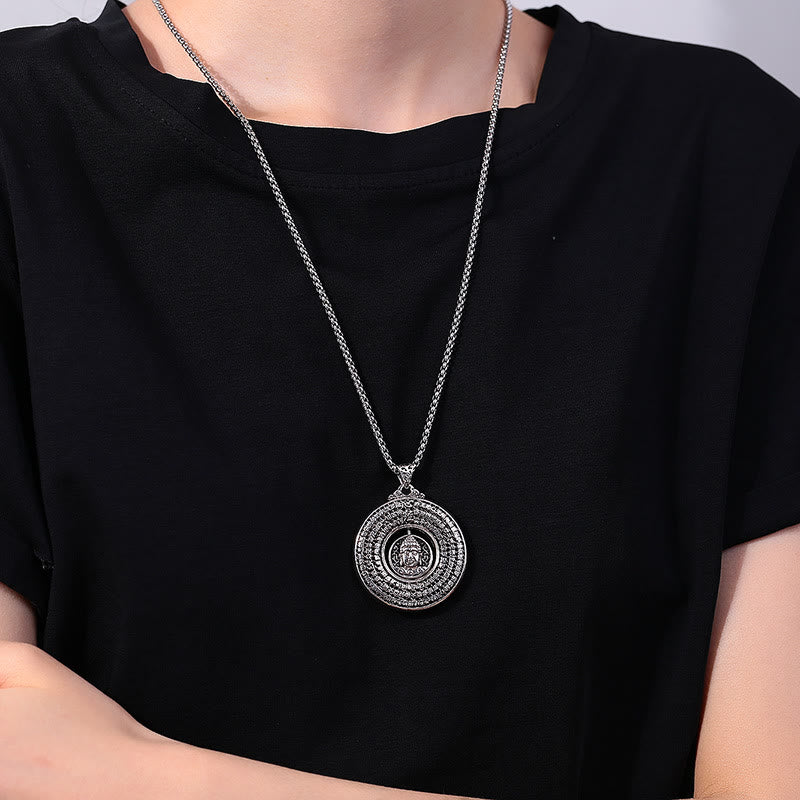 Buddha Stones般若心経 仏陀彫刻 平和バックルデザイン 静寂 回転式ネックレスペンダント
