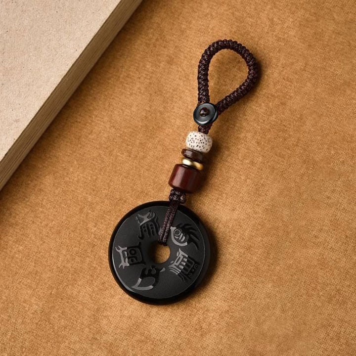 Buddha Stones黒曜石 道教 五大聖山 彫刻 強さ 平和 バックル ネックレス ペンダント キーチェーン 携帯電話 吊り下げ 装飾