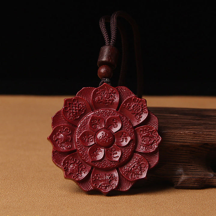 Buddha Stones天然辰砂 蓮の花Om Mani Padme Hum祝福ネックレス ストリングペンダント