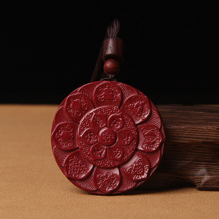 Buddha Stones天然辰砂 蓮の花Om Mani Padme Hum祝福ネックレス ストリングペンダント