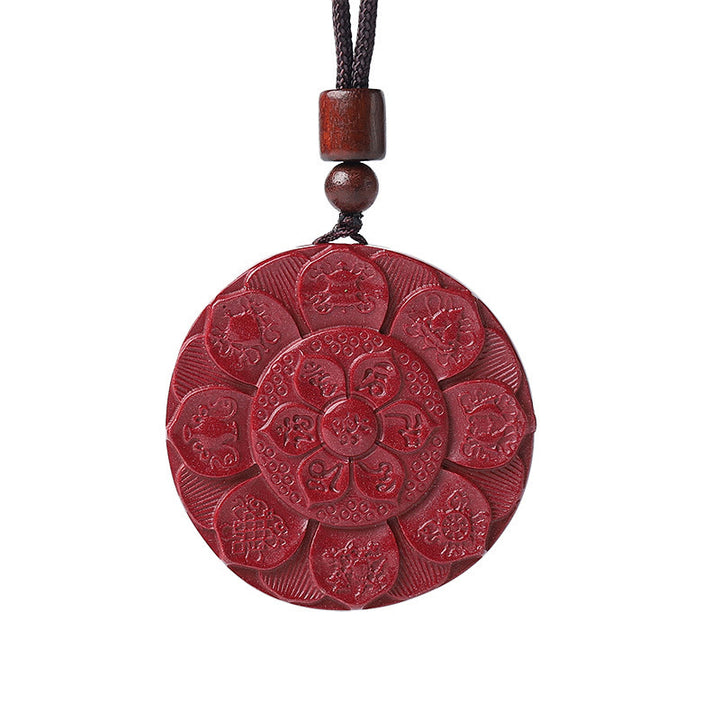 Buddha Stones天然辰砂 蓮の花Om Mani Padme Hum祝福ネックレス ストリングペンダント