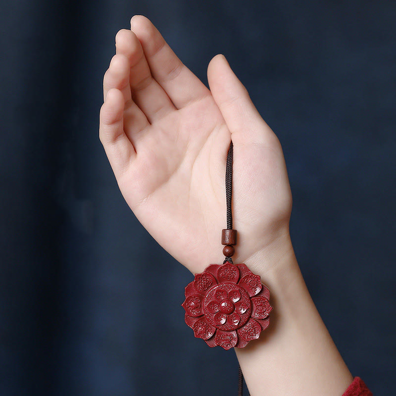 Buddha Stones天然辰砂 蓮の花Om Mani Padme Hum祝福ネックレス ストリングペンダント