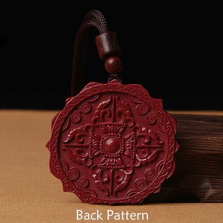 Buddha Stones天然辰砂 蓮の花Om Mani Padme Hum祝福ネックレス ストリングペンダント