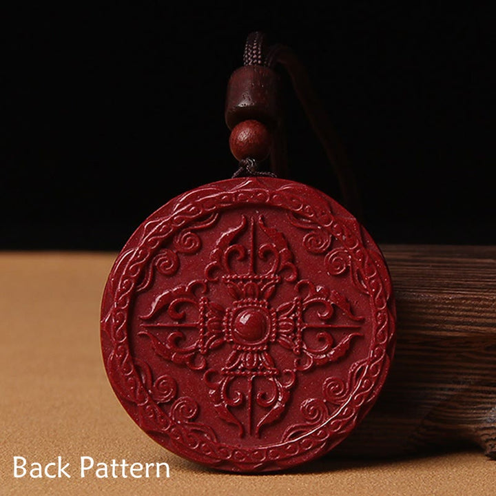 Buddha Stones天然辰砂 蓮の花Om Mani Padme Hum祝福ネックレス ストリングペンダント