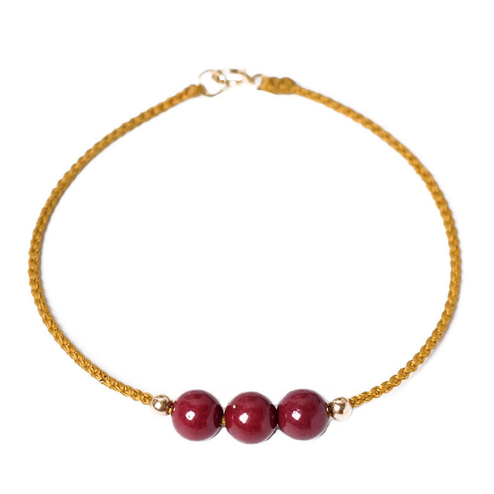 Buddha Stones14K ゴールドメッキ 天然辰砂 祝福紐 編み込みブレスレット