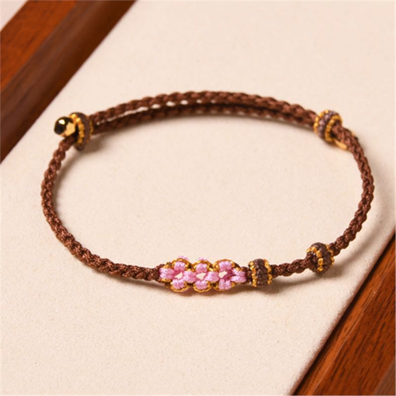 Buddha Stones手作りの桃の花の守護編みロープブレスレット