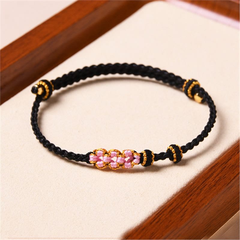 Buddha Stones手作りの桃の花の守護編みロープブレスレット