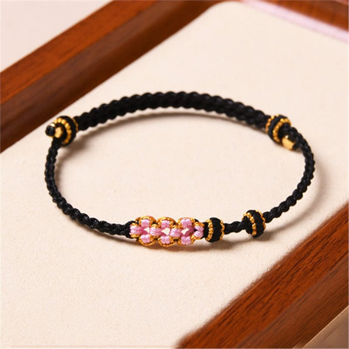 Buddha Stones手作りの桃の花の守護編みロープブレスレット