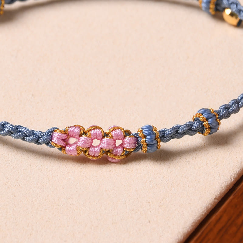Buddha Stones手作りの桃の花の守護編みロープブレスレット