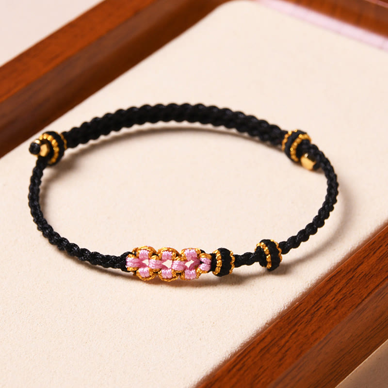 Buddha Stones手作りの桃の花の守護編みロープブレスレット