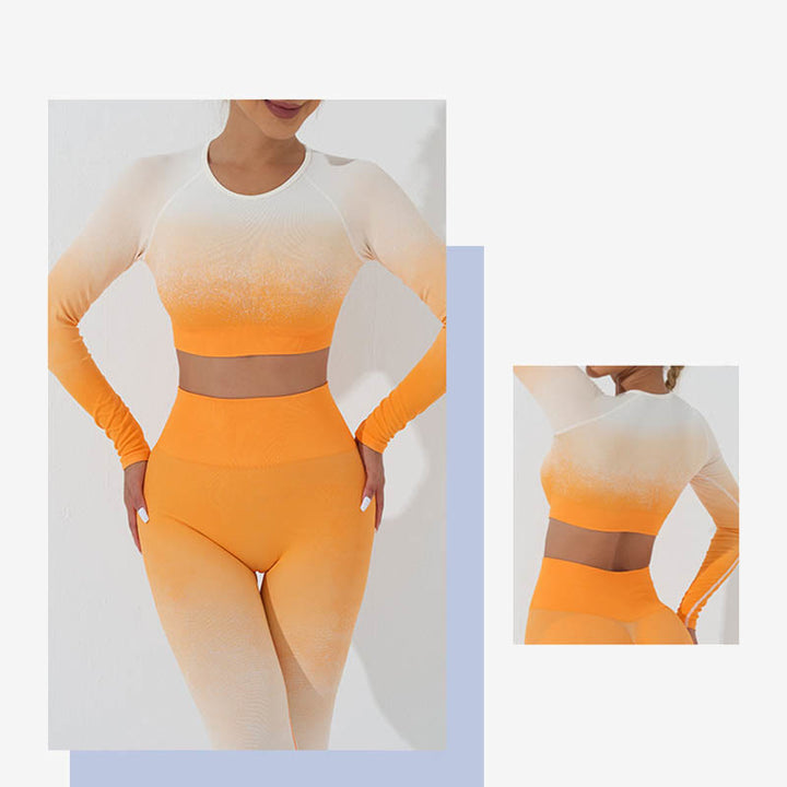 Buddha StonesグラデーションロングスリーブクロップトップTシャツブラレギンスパンツフィットネスヨガウェア - image 30