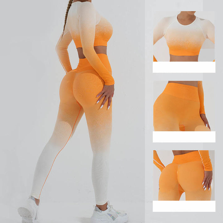 Buddha StonesグラデーションロングスリーブクロップトップTシャツブラレギンスパンツフィットネスヨガウェア - image 27