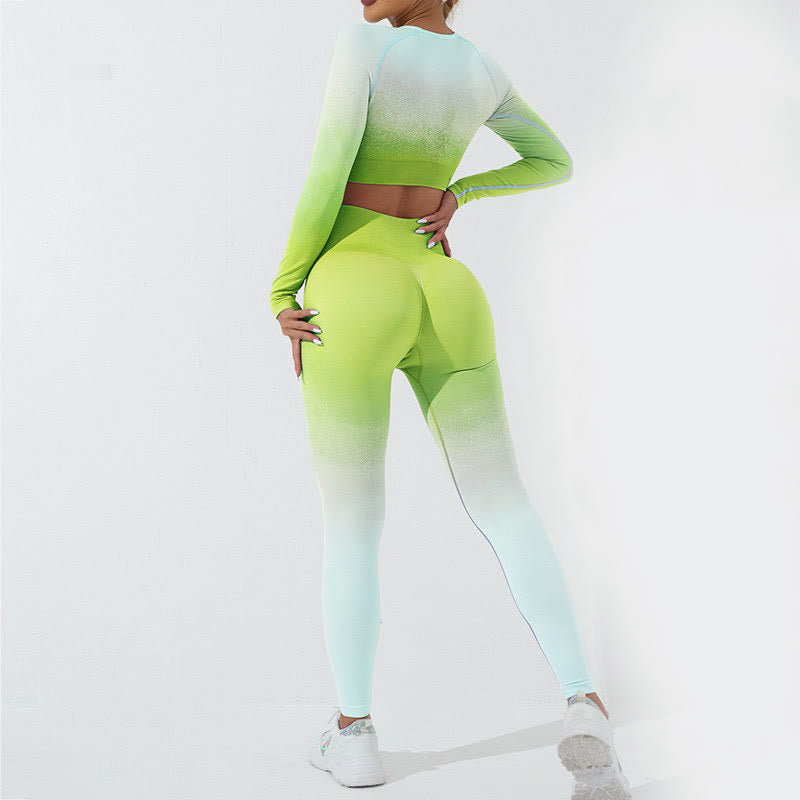 Buddha StonesグラデーションロングスリーブクロップトップTシャツブラレギンスパンツフィットネスヨガウェア - image 39