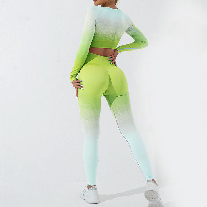 Buddha StonesグラデーションロングスリーブクロップトップTシャツブラレギンスパンツフィットネスヨガウェア - image 39