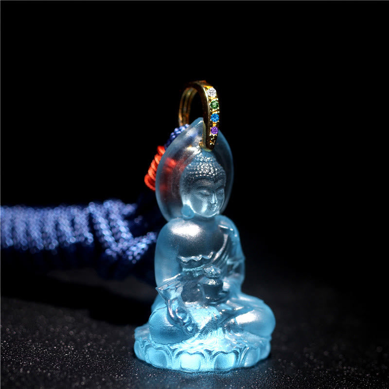 Buddha Stonesブルー 如来仏 薬師如来 瑠璃水晶 静寂のお守り ネックレス ペンダント - 水色の如来仏 - image 1