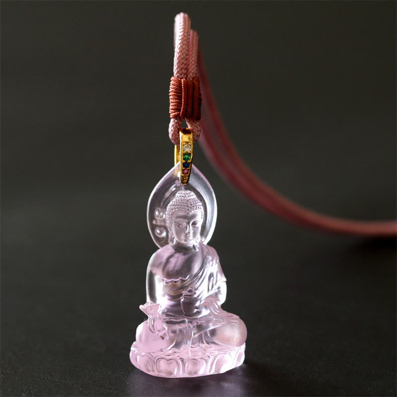 Buddha Stonesブルー 如来仏 薬師如来 瑠璃水晶 静寂のお守り ネックレス ペンダント - ピンクの薬師如来 - image 18