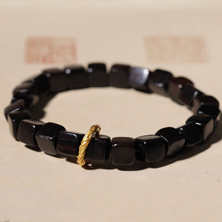 Buddha Stonesチベット黒檀 スクエアビーズ 平和 穏やか ブレスレット