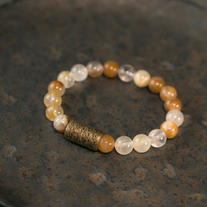 Buddha Stonesホワイトクリスタル レッドヘマトイドクォーツ ゴールドルチルクォーツ パープルファントムプロテクションブレスレット